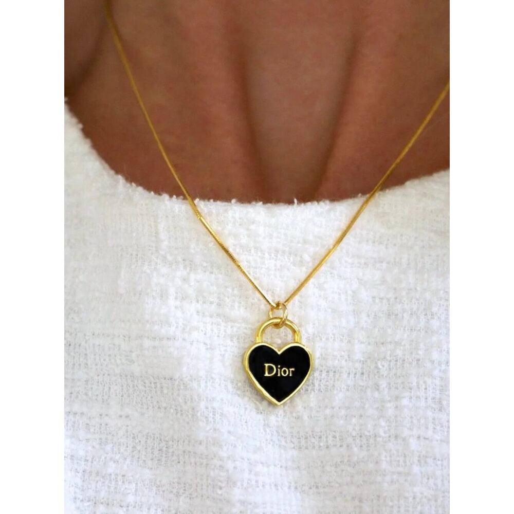 ✨Vintage DIOR Black lock Button/Charm Upcycled Necklace✨ - Picture 5 of 5